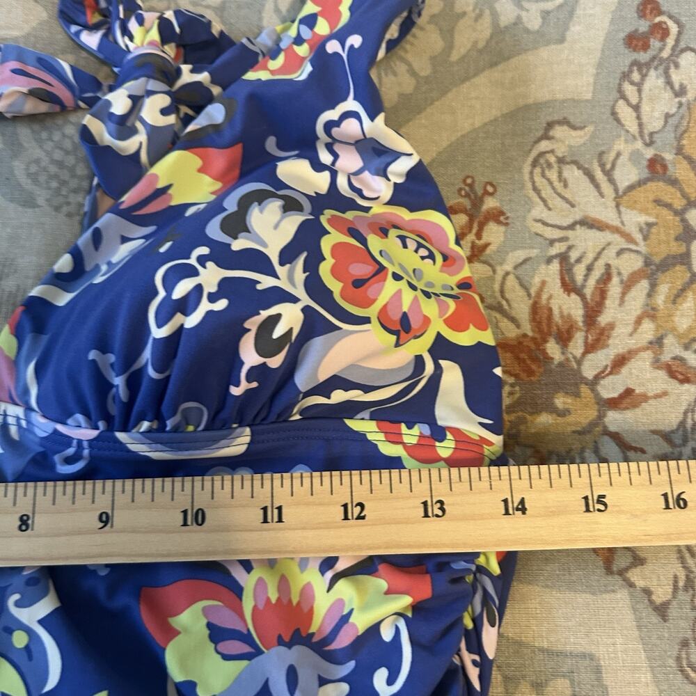 Boden One-Piece Swimsuit Size 10 Blue Floral Halter Ruched Sides - Picture 7 of 9